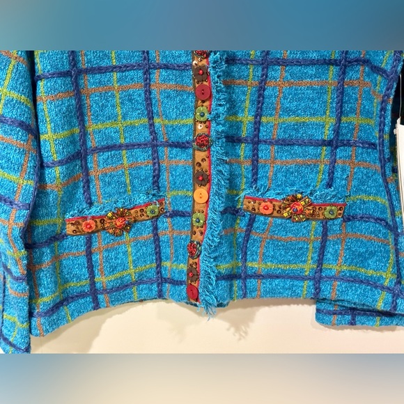 NEW Design Options by Philip and Jane Gordon Plaid Floral Button Cardigan Size M - Picture 6 of 11